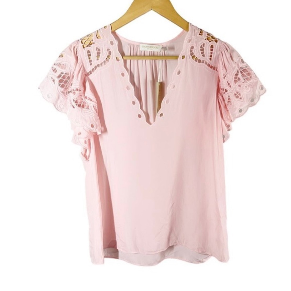 Ramy Brook Light Pink Eyelet Flutter Sleeve Blouse